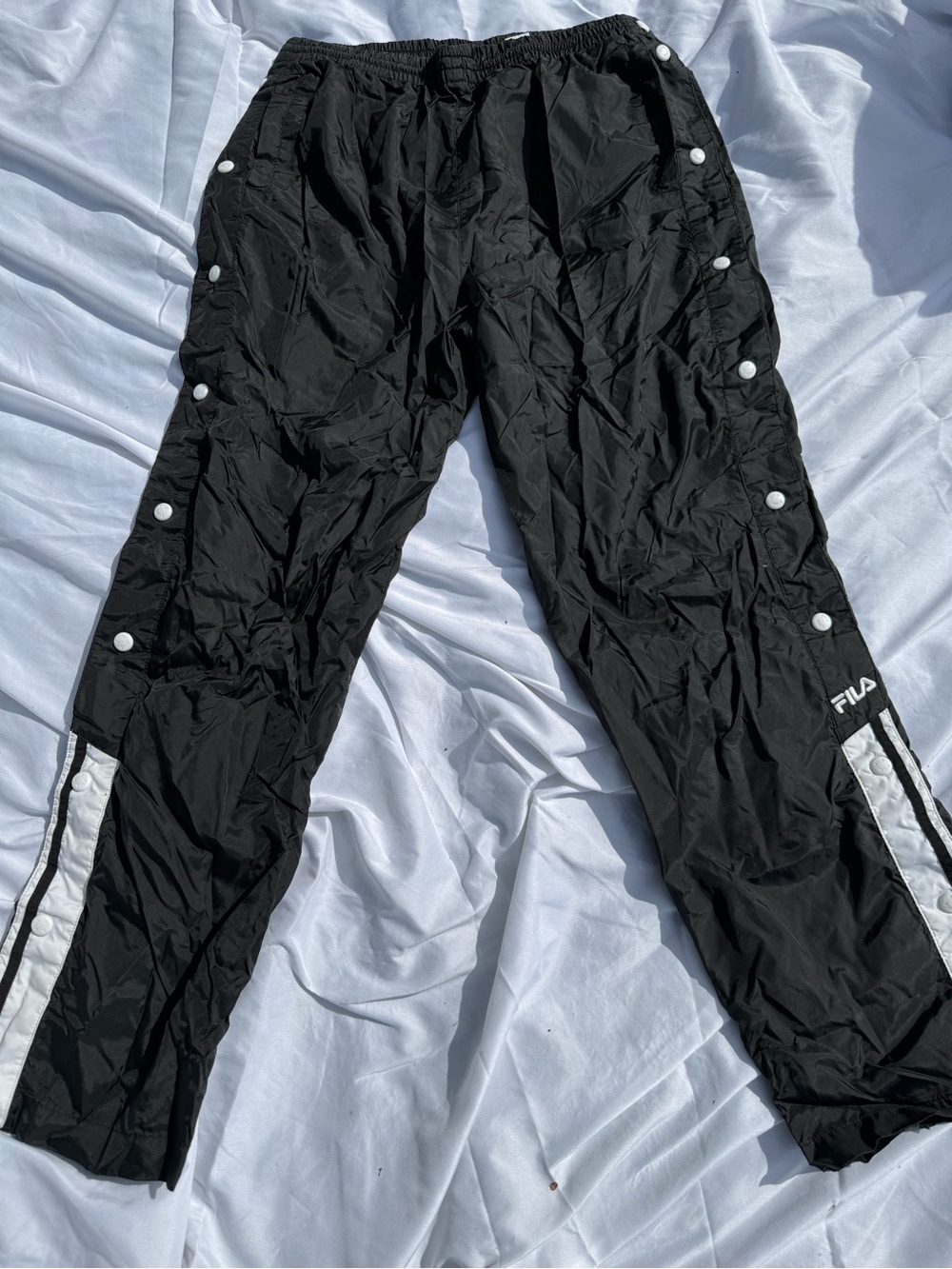 FILA Black Snap Track Pants with White Liner and Logo